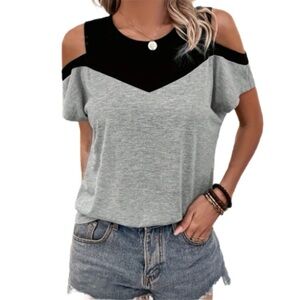 Women’s Stylish Gray and Black Women's Cold Shoulder Knit Top - Size XL - NWOT